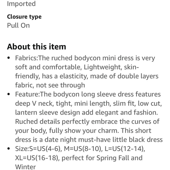 Black Bodycon Dress with Plunge Neckline and Bishop Sleeves - Picture 8 of 8